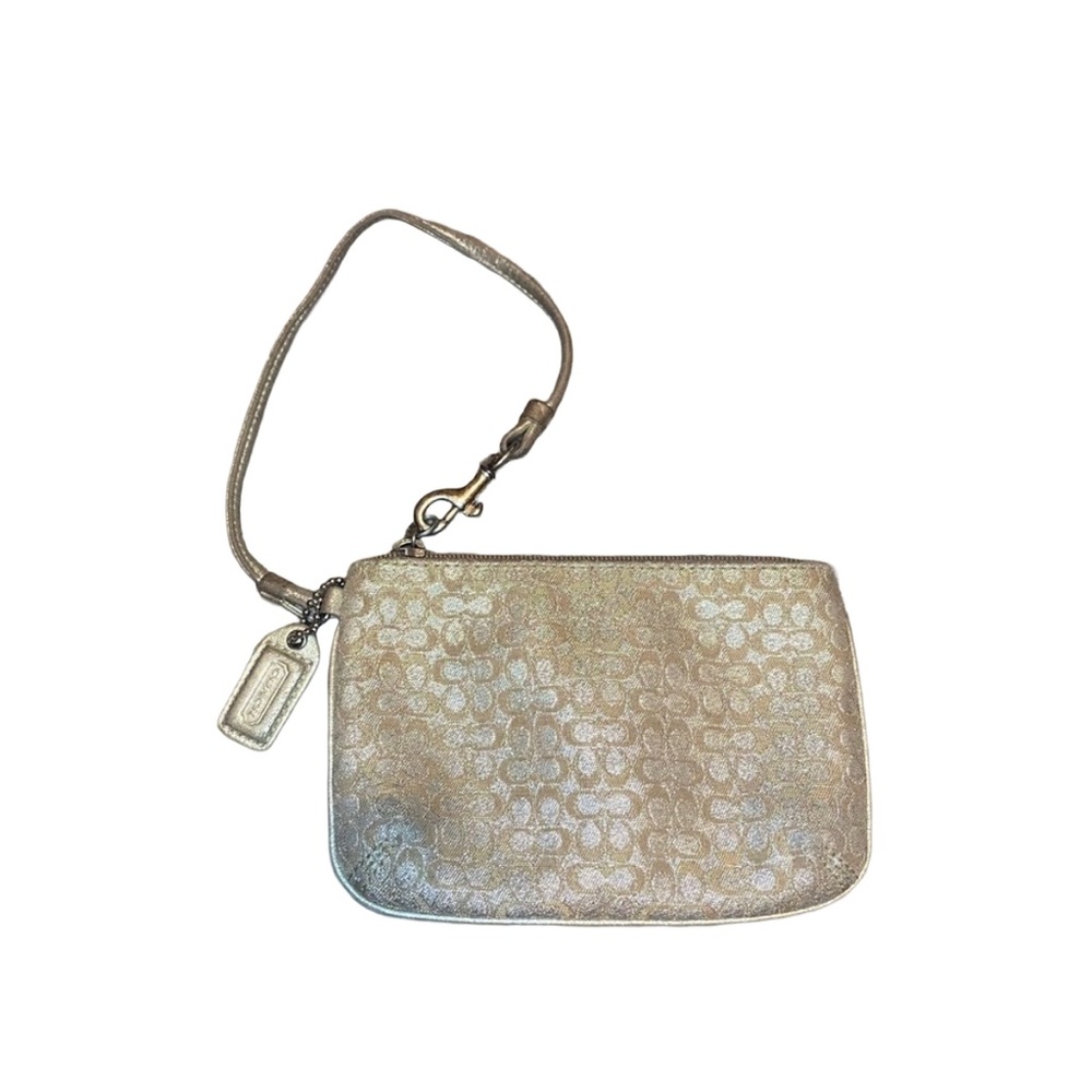 Coach Gold Metallic Signature Mini Wristlet Clutch